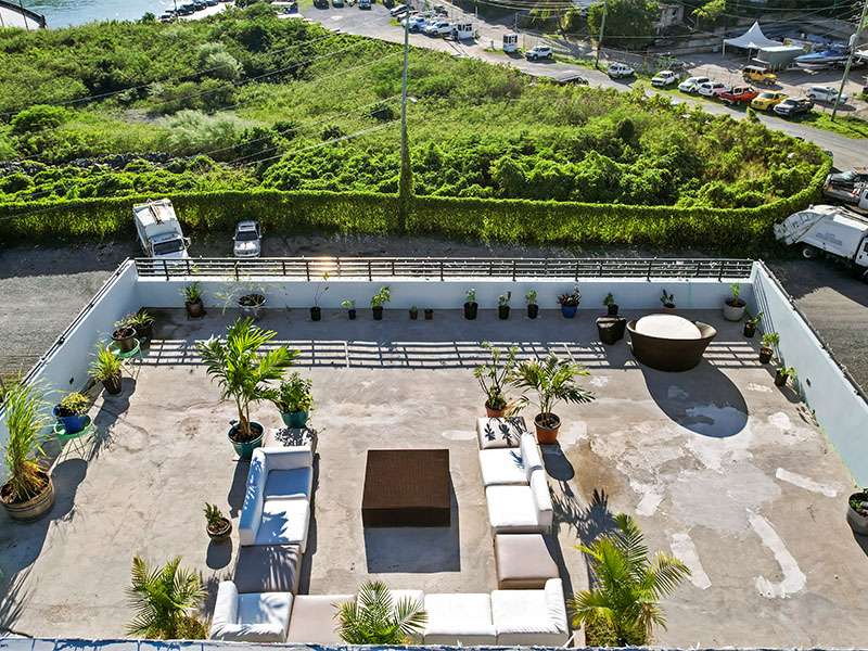 Rooftop terrace with panoramic Cruz Bay views