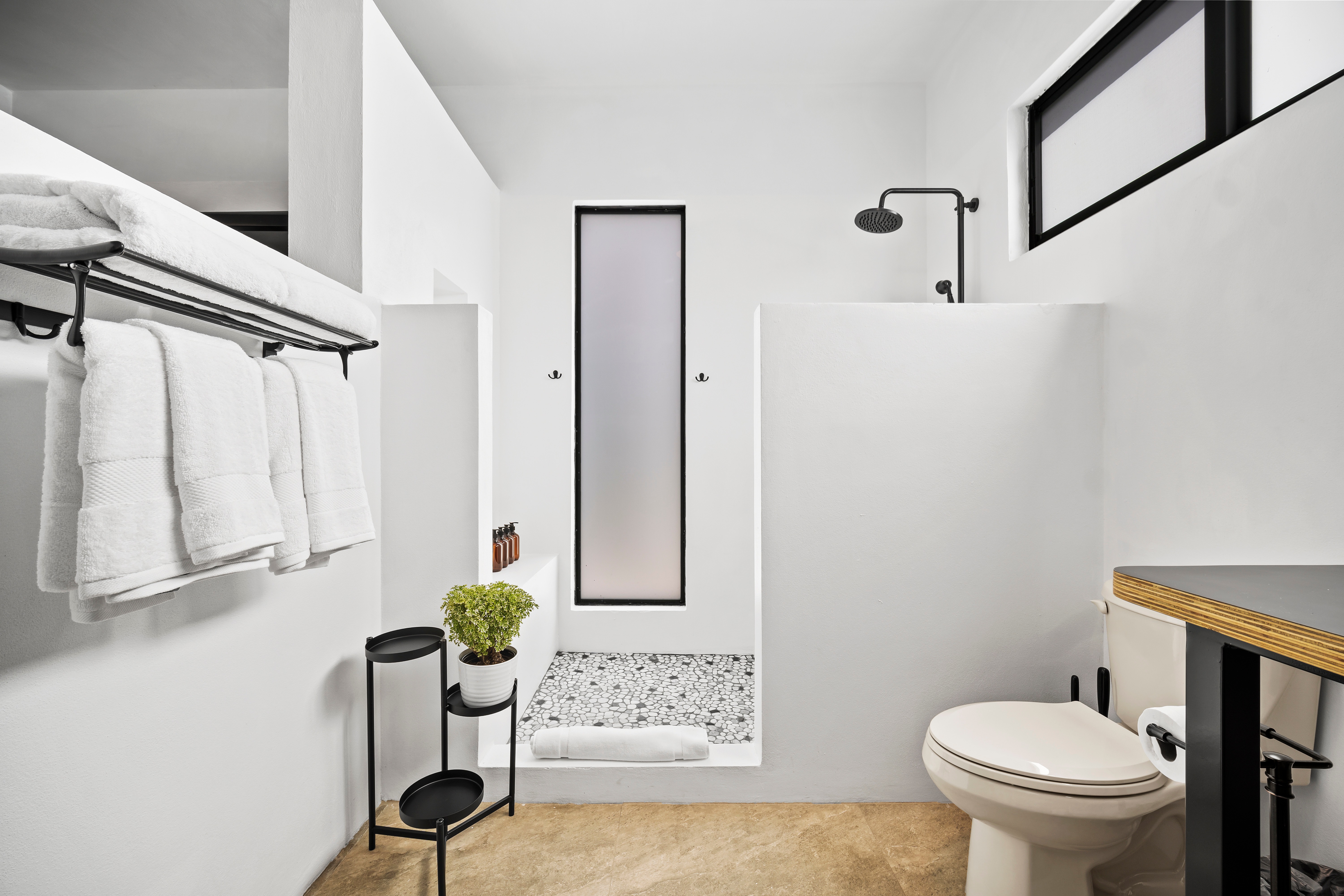 Modern minimalist bathroom with terrazzo flooring